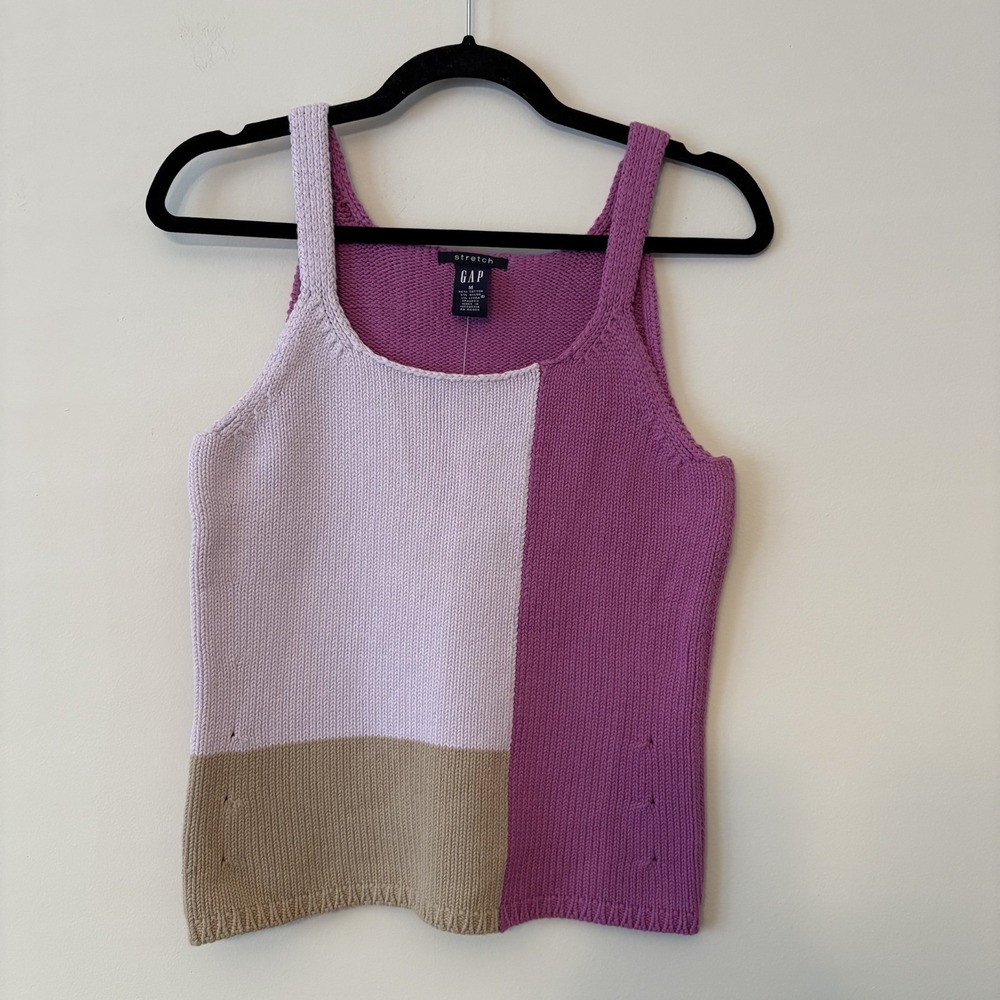 NWT VTG Old Navy‎ Colorblock Boxy Knit Tank Purple M Retro Preppy Artsy Y2K 2001